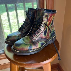 VTG Dr Martens Red Blue Green Thermal RUB-OFF Leather BOOTS England RARE 6UK